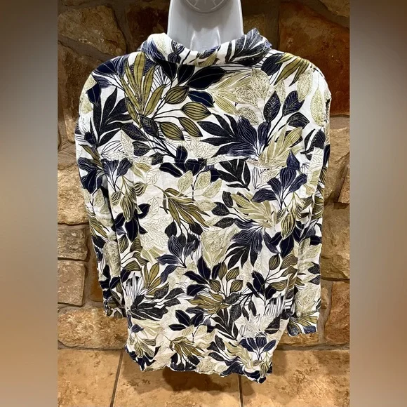 Tahari Airy Linen Shirt Women 2X Lagenlook Coastal Resort Cruise Botanical - Picture 7 of 16